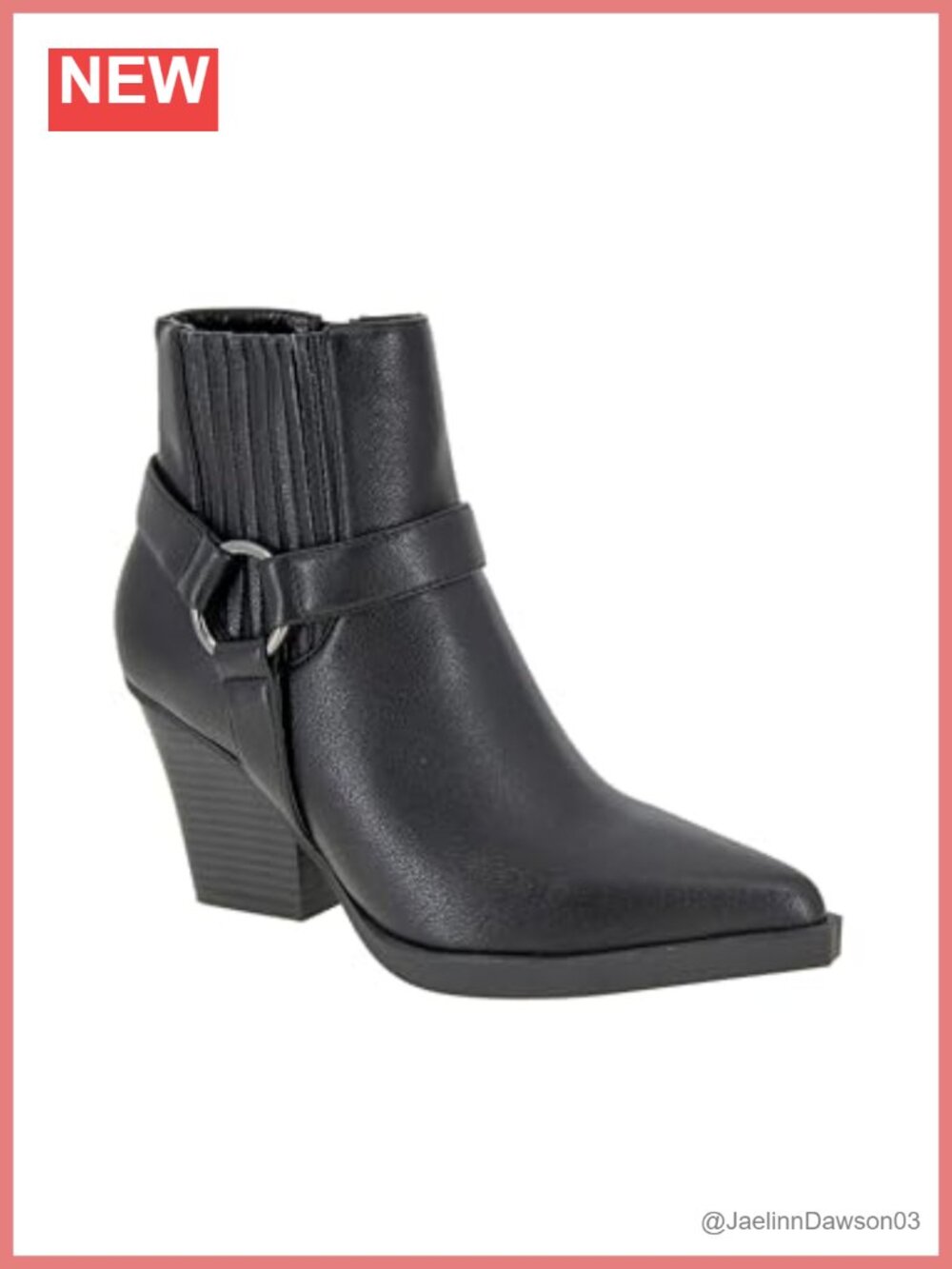 Pointed Toe Ankle Bootie with Block Heel and Inside Zipper